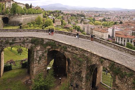 View of the lower city and the old pedestrian street towards Porta San Giacomo in the upper city