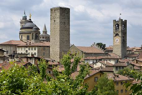 Towers and steeples of the upper city of Bergamo, view from 