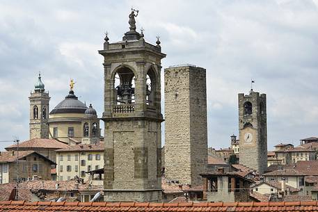 Towers and steeples of the upper city of Bergamo - view from 