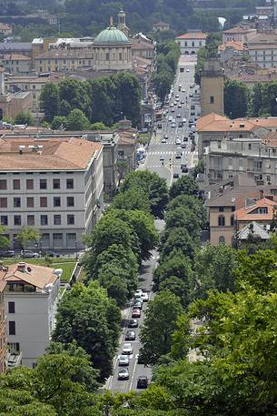 Lower city of Bergamo from the venetian walls of the upper city