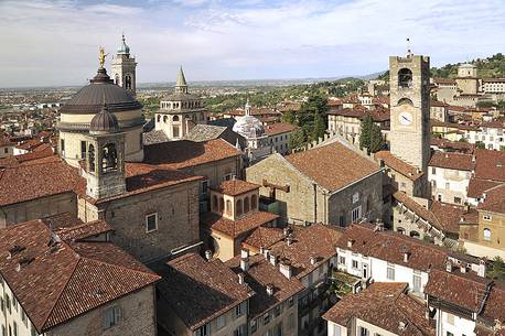 The center of the upper city, view from Torre del Gombito, Bergamo, Lombardy, Italy