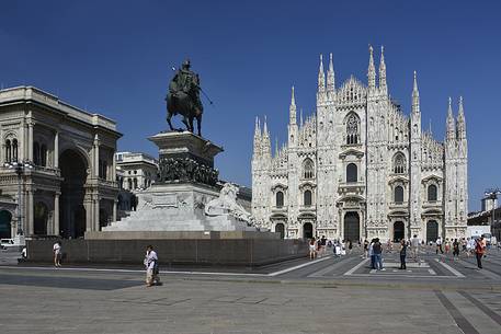 The Milan Cathedral and the statue of Vittorio Emanuele II, king of Italy The Milan Cathedral and the statue of Vittorio Emanuele II, king of Italy