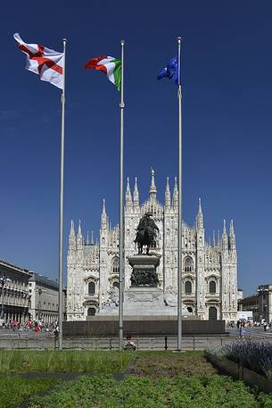 The Milan Cathedral and the statue of Vittorio Emanuele II, king of Italy