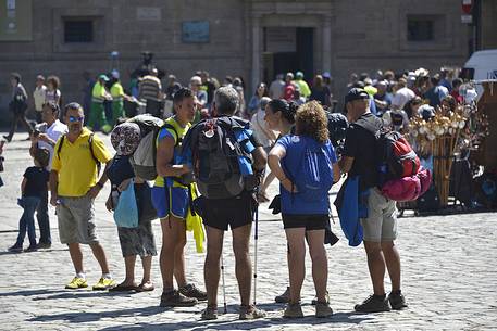 Way of St.James - Pilgrims at Praza do Obradoiro Way of St.James - Pilgrims at Praza do Obradoiro
