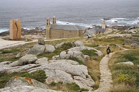 Hikers along the way of St. James, Camino de Santiago to Compostela, Muxia, A Corua, Galicia, Spain, Europe