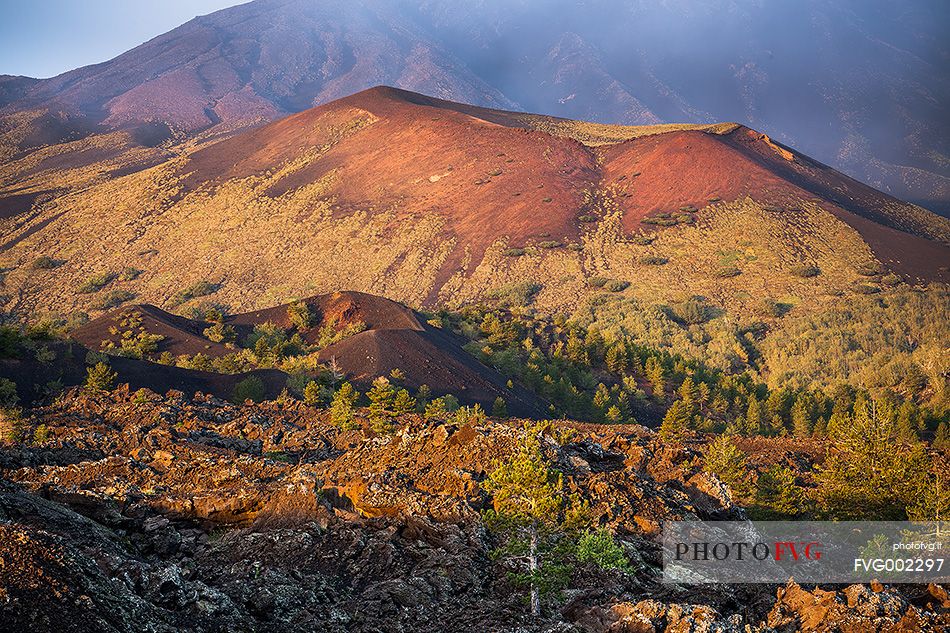 The light of dawn illuminates Monte Frumento delle Concazze, a crater formed during the 1865 Etna eruption 