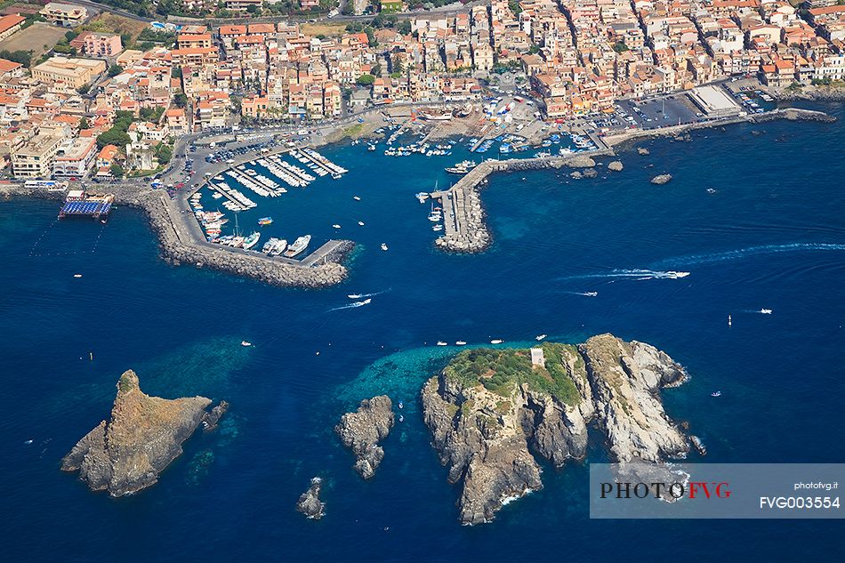 Aerial view of the marine protected area of the Cyclops Islands