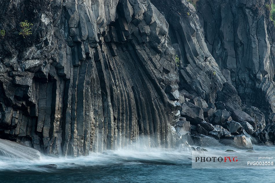 Basalt columns along the cliffs of Santa Maria La Scala