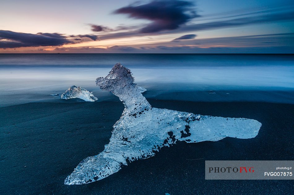 Ice on black beach of Jokulsarlon