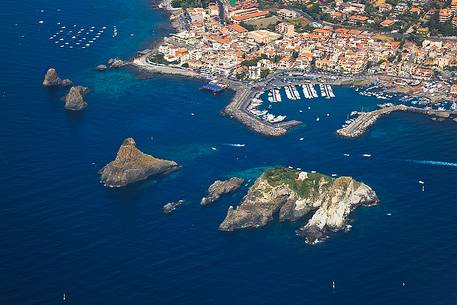 Aerial view of the marine protected area of the Cyclops Islands