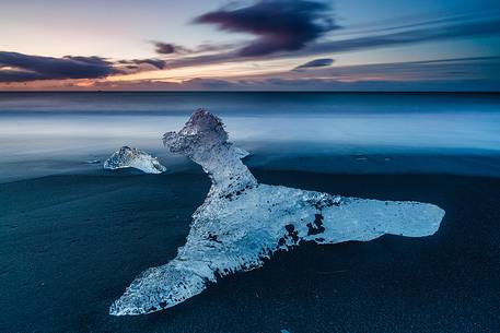 Ice on black beach of Jokulsarlon