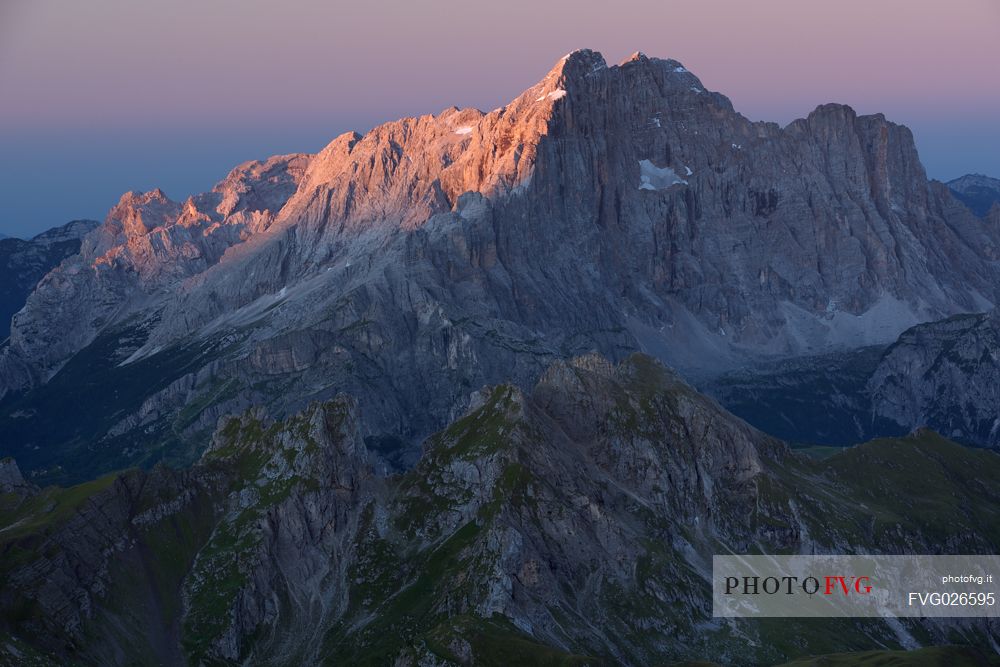 Dawn from the top of Tofana di Mezzo towards Civetta mount, Cortina d'Ampezzo, dolomites, Italy