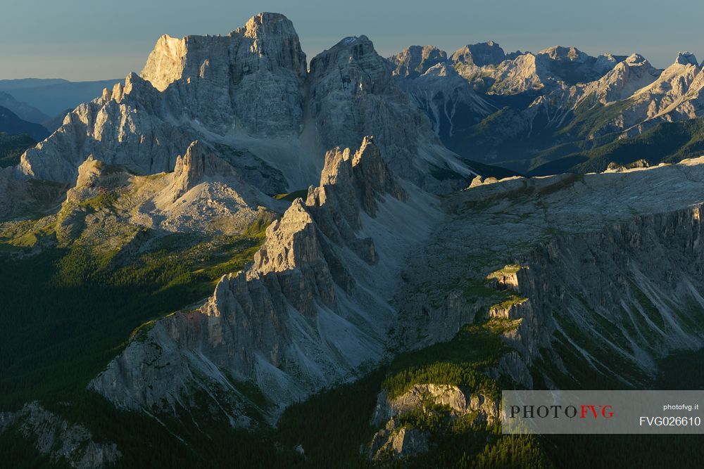 Landscape from Tofana di Mezzo to Croda da Lago and Pelmo mounts, Cortina d'Ampezzo, dolomites, Italy