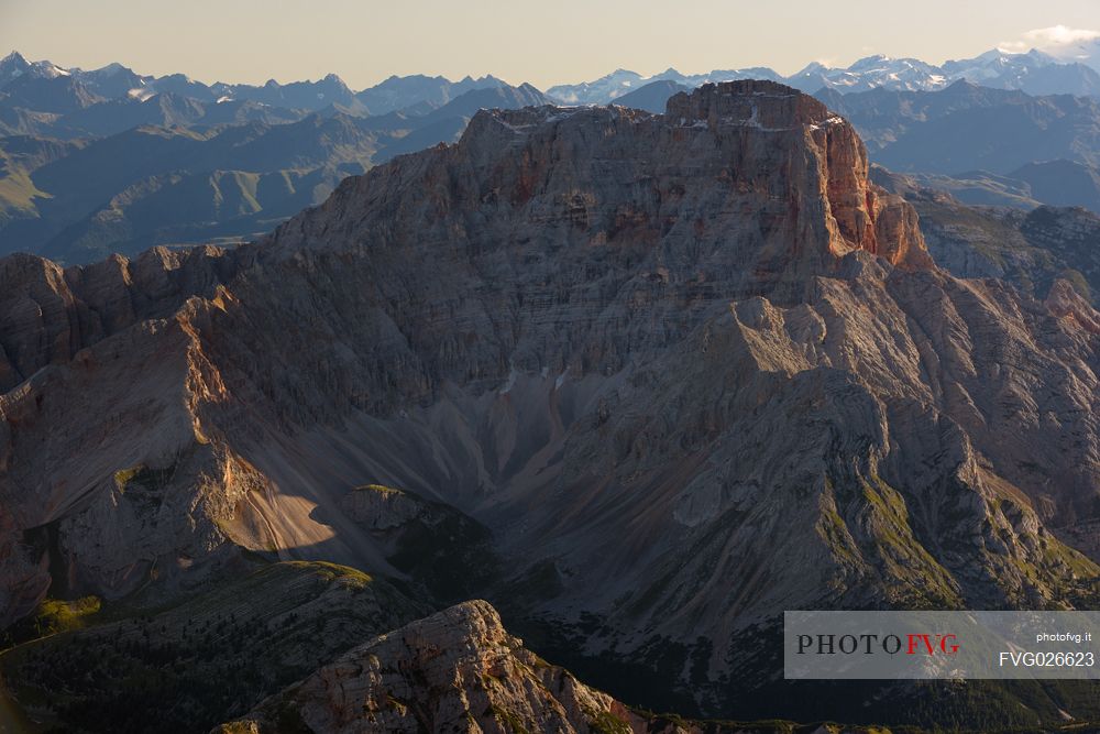 Dawn from the top of Tofana di Mezzo. towards Croda Rossa mount, Cortina d'Ampezzo, dolomites, Italy