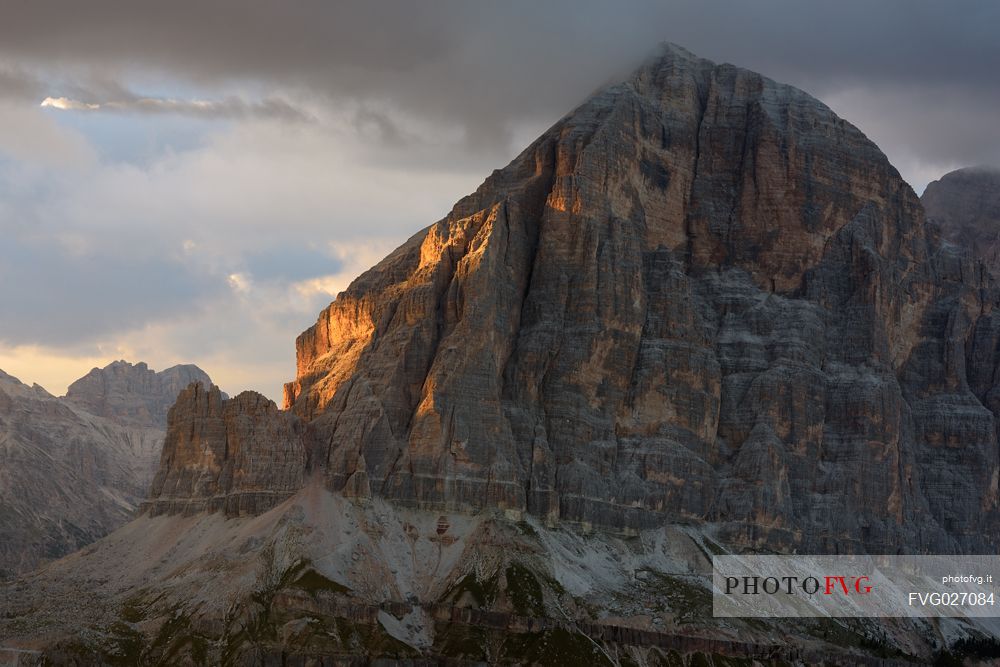 Sunset from Refuge Nuvolau (2575 m)  towards Tofana di Rozes mountain, Cortina d'Ampezzo, Veneto, italy