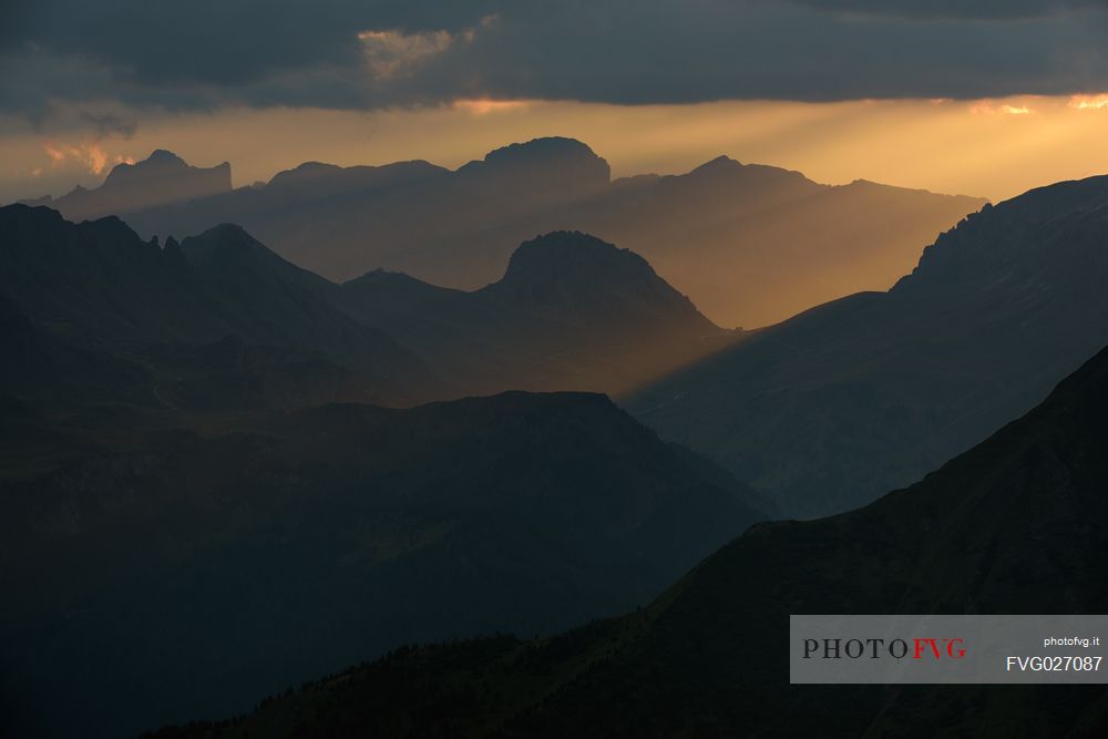 Sunset from Refuge Nuvolau (2575 m) in the most famous mountains around Cortina d'Ampezzo, Veneto, Italy