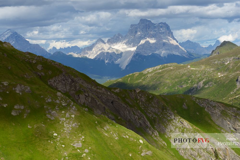 Pelmo mountain from the Viel del Pan path in the Padon mountain group.
The Viel del Pan is an ancient communication route that joins the Pordoi Pass to the Fedaia Pass, dolomites. Italy
