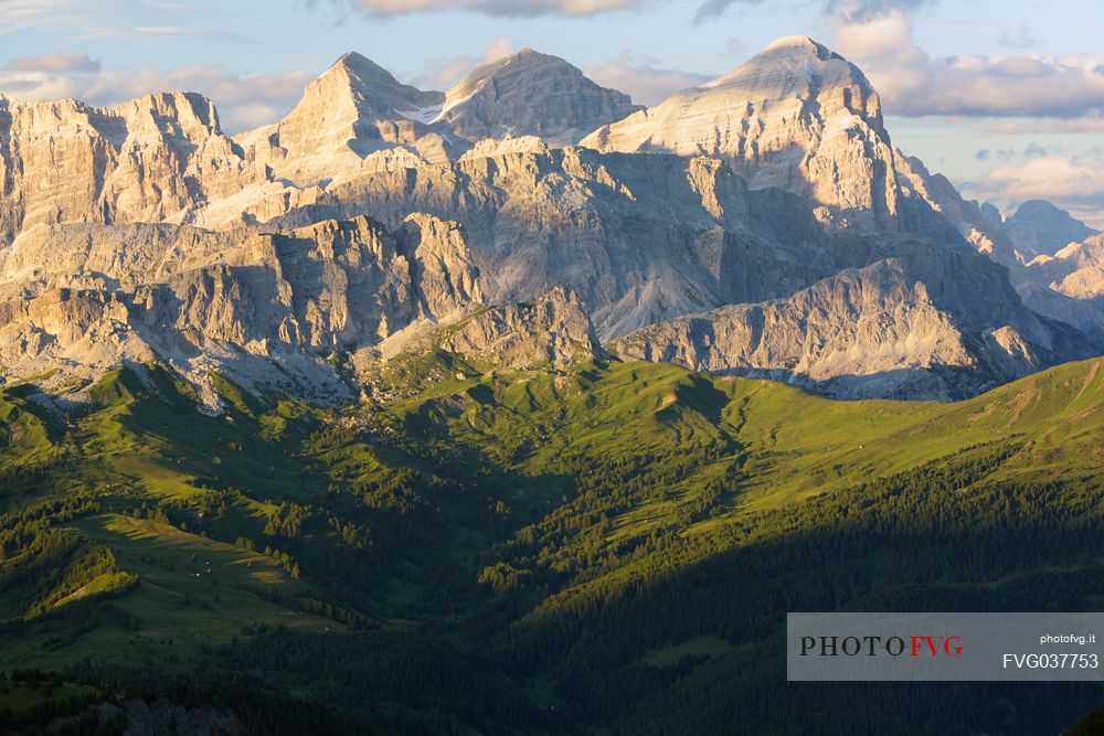 The Tofane mountain range from the Padon mount, dolomites, Italy, Europe