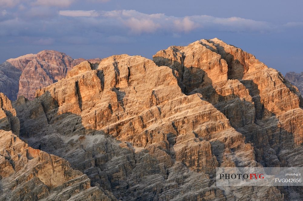 Monte Cristallo peak at sunset from the top of Tofana di Mezzo, Cortina d'Ampezzo, dolomites, Italy.