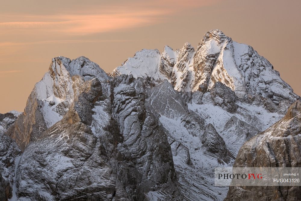 Antelao mount Croda de Marchi and Cima Bastioni peaks from the top of Monte Piana, Misurina, Auronzo, Cadore, Veneto, Italy, Europe
