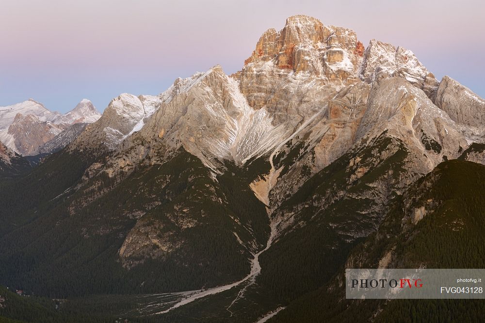 Views from the top of Monte Piana towards the Croda Rossa d'Ampezzo mount, Misurina, Auronzo, Cadore, Veneto, Italy, Europe
