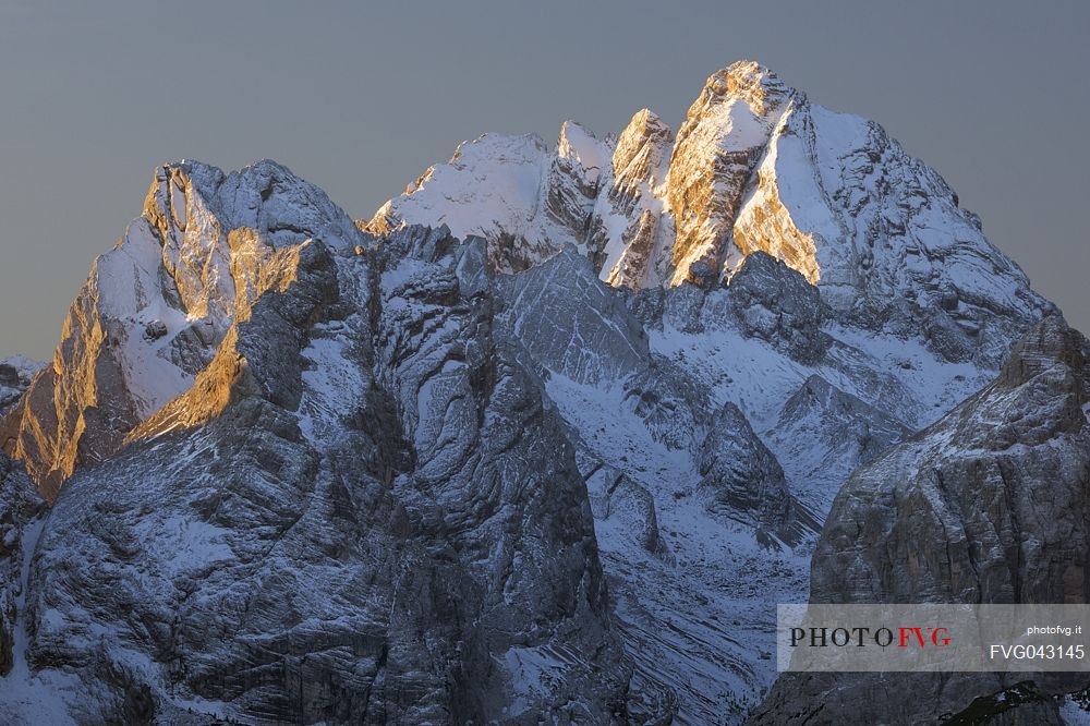 Antelao mount Croda de Marchi and Cima Bastioni peaks from the top of Monte Piana, Misurina, Auronzo, Cadore, Veneto, Italy, Europe
