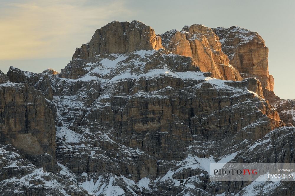 Views from the top of Monte Piana towards the Croda dei Rondoi and Rudo mountains, Misurina, Auronzo, Cadore, Veneto, Italy, Europe
