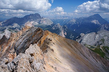 Panorama from the top of Col Bechei (2794m) mountain towards Croda Rossa, dolomites, Italy
                 