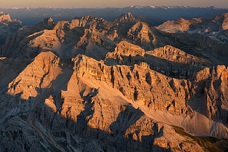 Summer dawn from the top of Tofana di Mezzo, 3244 m, Cortina d'Ampezzo, dolomites, Italy