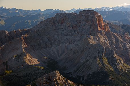 Dawn from the top of Tofana di Mezzo. towards Croda Rossa mount, Cortina d'Ampezzo, dolomites, Italy
