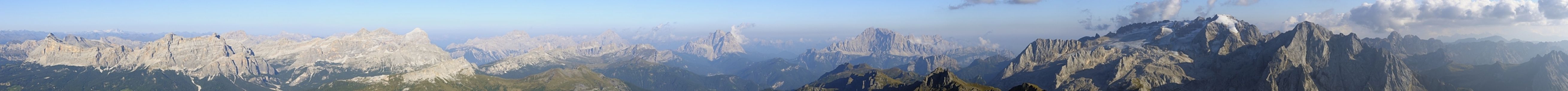 Landscape from the top of Piz Bo in the Sella mountain group.Overview extended from the Sasso della Croce to the Marmolada, dolomites, Italy