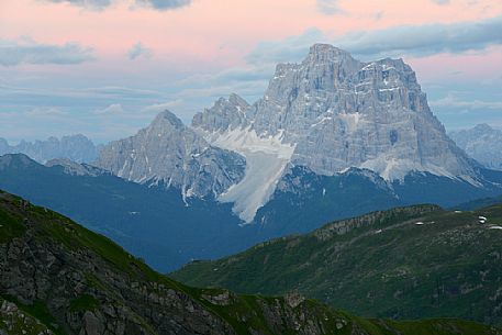 Pelmo mountain from the Viel del Pan path in the Padon mountain group.
The Viel del Pan is an ancient communication route that joins the Pordoi Pass to the Fedaia Pass, dolomites. Italy
