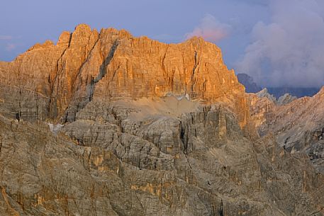 Monte Sorapis peak at sunset from the top of Tofana di Mezzo, Cortina d'Ampezzo, dolomites, Italy.