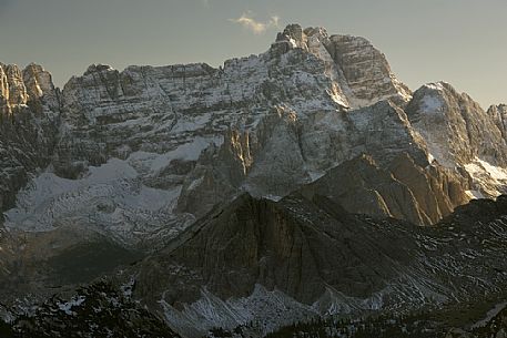 Views from the top of Monte Piana towards Sorapiss mountain, Misurina, Auronzo, Cadore, Veneto, Italy, Europe
