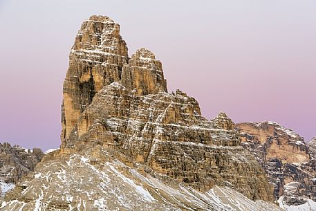 Views from the top of Monte Piana towards the Tre Cime di Lavaredo peak, Misurina, Auronzo, Cadore, Veneto, Italy, Europe
