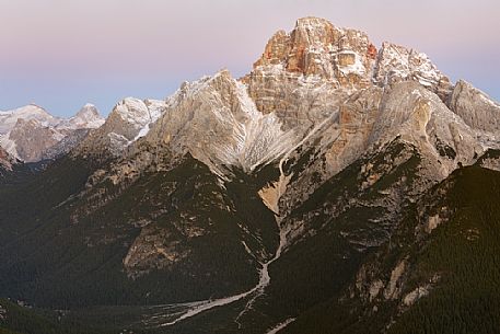 Views from the top of Monte Piana towards the Croda Rossa d'Ampezzo mount, Misurina, Auronzo, Cadore, Veneto, Italy, Europe
