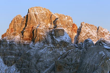 Views from the top of Monte Piana towards the Croda Rossa d'Ampezzo mount, Misurina, Auronzo, Cadore, Veneto, Italy, Europe
