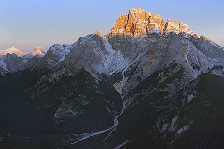 Views from the top of Monte Piana towards the Croda Rossa d'Ampezzo mount, Misurina, Auronzo, Cadore, Veneto, Italy, Europe
