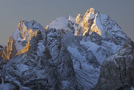 Antelao mount Croda de Marchi and Cima Bastioni peaks from the top of Monte Piana, Misurina, Auronzo, Cadore, Veneto, Italy, Europe
