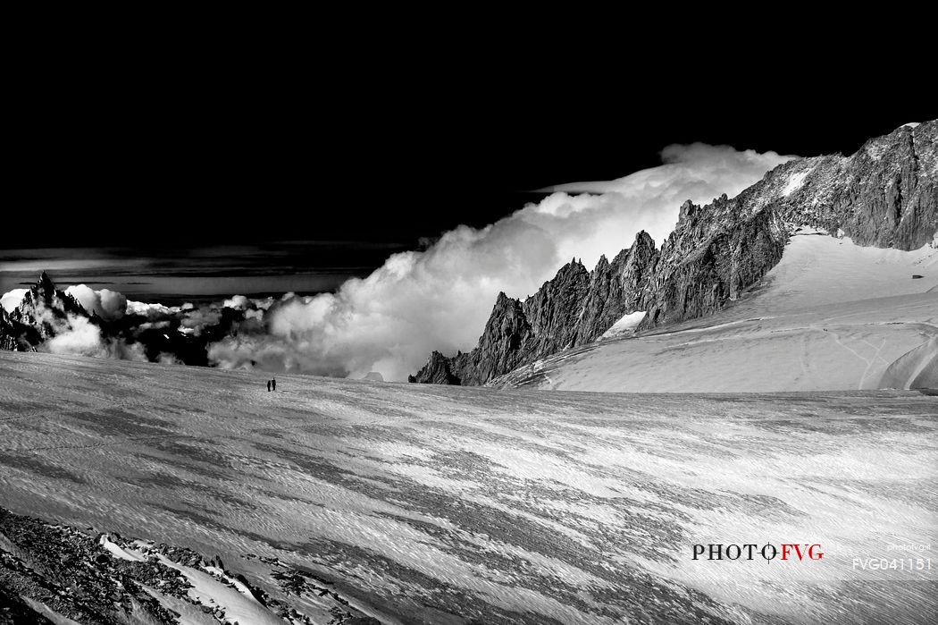 Glacier du Gant, a walk on the glacier, Mont Blanc massif, Courmayeur, Aosta valley, Italy, Europe