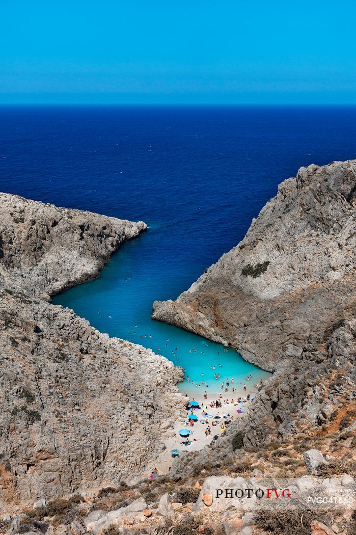 Lovely bay with turquoise sea in the Akrotiri greek peninsula, Crete island, Greece