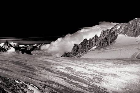 Glacier du Gant, a walk on the glacier, Mont Blanc massif, Courmayeur, Aosta valley, Italy, Europe
