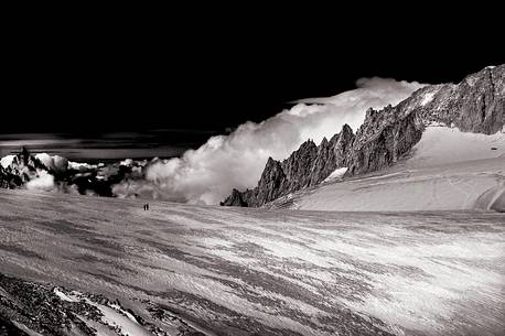 Glacier du Géant, a walk on the glacier, Mont Blanc massif, Courmayeur, Aosta valley, Italy, Europe Glacier du Géant, a walk on the glacier, Mont Blanc massif, Courmayeur, Aosta valley, Italy, Europe
