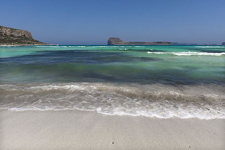 The fantastic colors of the Balos lagoon and in the background the Imeri Gramvousa island in the north of Crete island, Greece The fantastic colors of the Balos lagoon and in the background the Imeri Gramvousa island in the north of Crete island, Greece