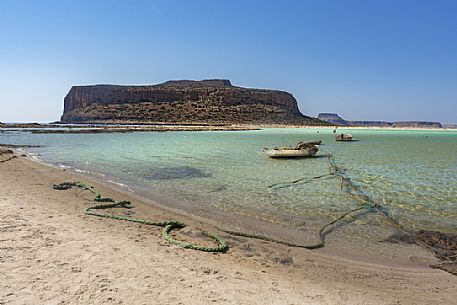 The warm and calm sea of the Balos bay with Capo Tigani in the north of Crete Island, Greece The warm and calm sea of the Balos bay with Capo Tigani in the north of Crete Island, Greece