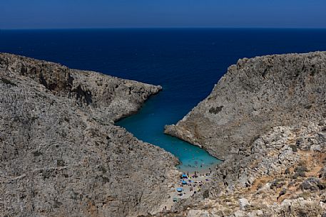 Lovely bay with turquoise sea in the Akrotiri greek peninsula, Crete island, Greece