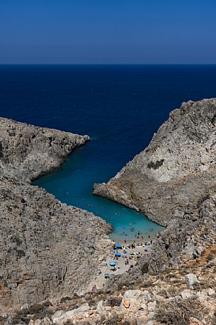 Lovely bay with turquoise sea in the Akrotiri greek peninsula, Crete island, Greece