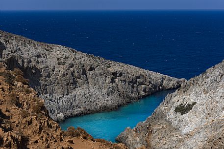 Lovely bay with turquoise sea in the Akrotiri greek peninsula, Crete island, Greece