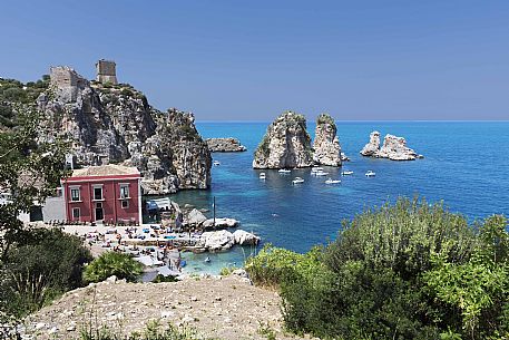 The Scopello Tonnara and the Faraglioni or stack rocks, Scopello, Trapani, Sicily, Italy, Europe The Scopello Tonnara and the Faraglioni or stack rocks, Scopello, Trapani, Sicily, Italy, Europe