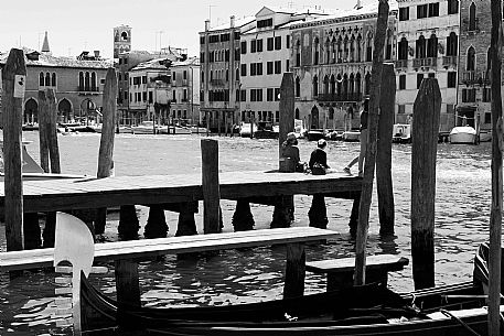 The gondola boarding piers on the Grand Canal, Canal Grande, Venice, Italy, Europe The gondola boarding piers on the Grand Canal, Canal Grande, Venice, Italy, Europe